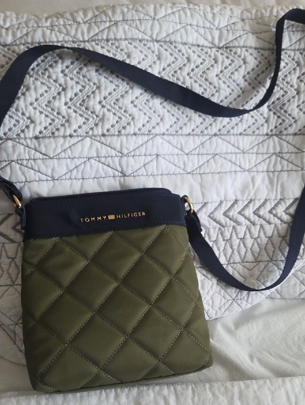 Tommy Hilfiger Olive and Navy Quilted Crossbody
